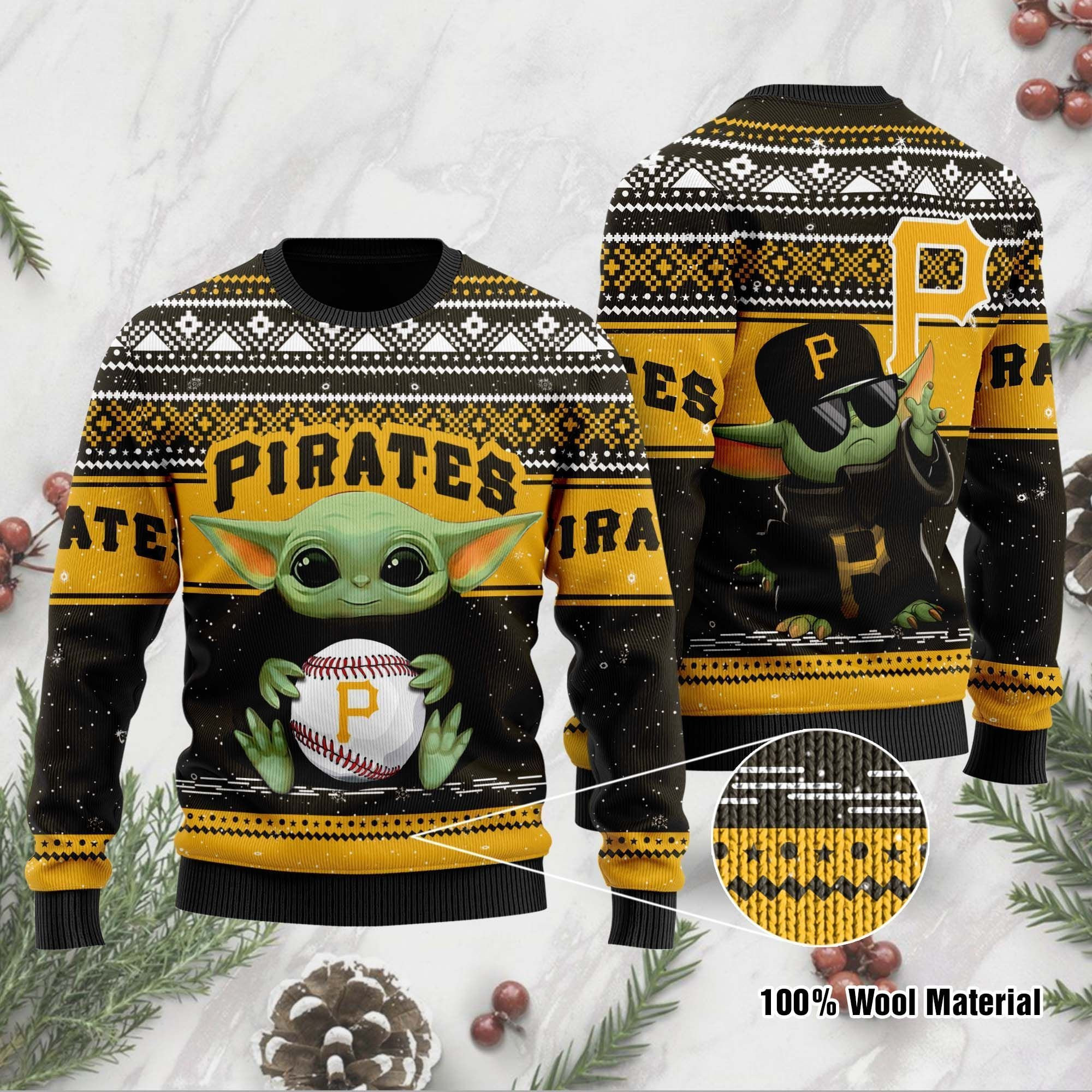 Pittsburgh Pirates Grogu Baby Yoda Hug Logo Ugly Christmas Sweater Adult 3D Funny Matching for family