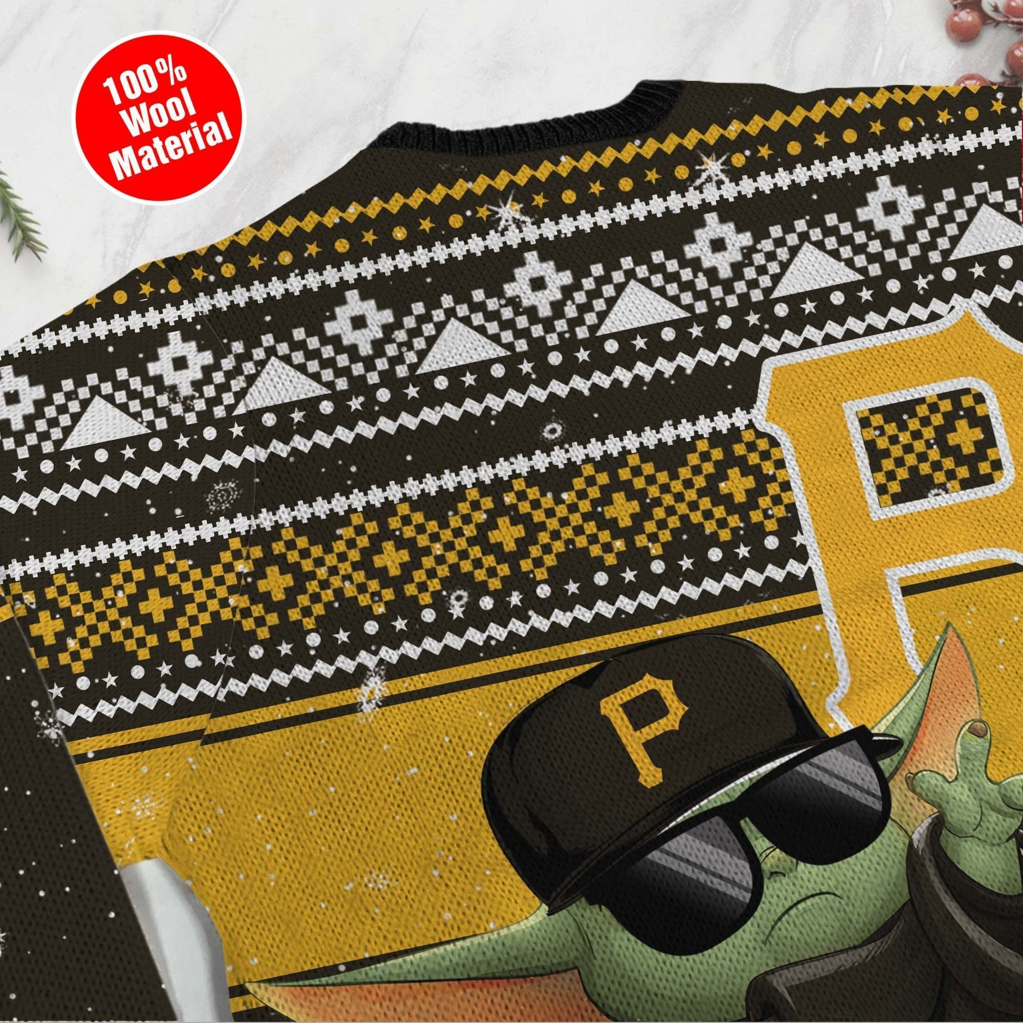 Pittsburgh Pirates Grogu Baby Yoda Hug Logo Ugly Christmas Sweater Adult 3D Funny Matching for family - Image 3