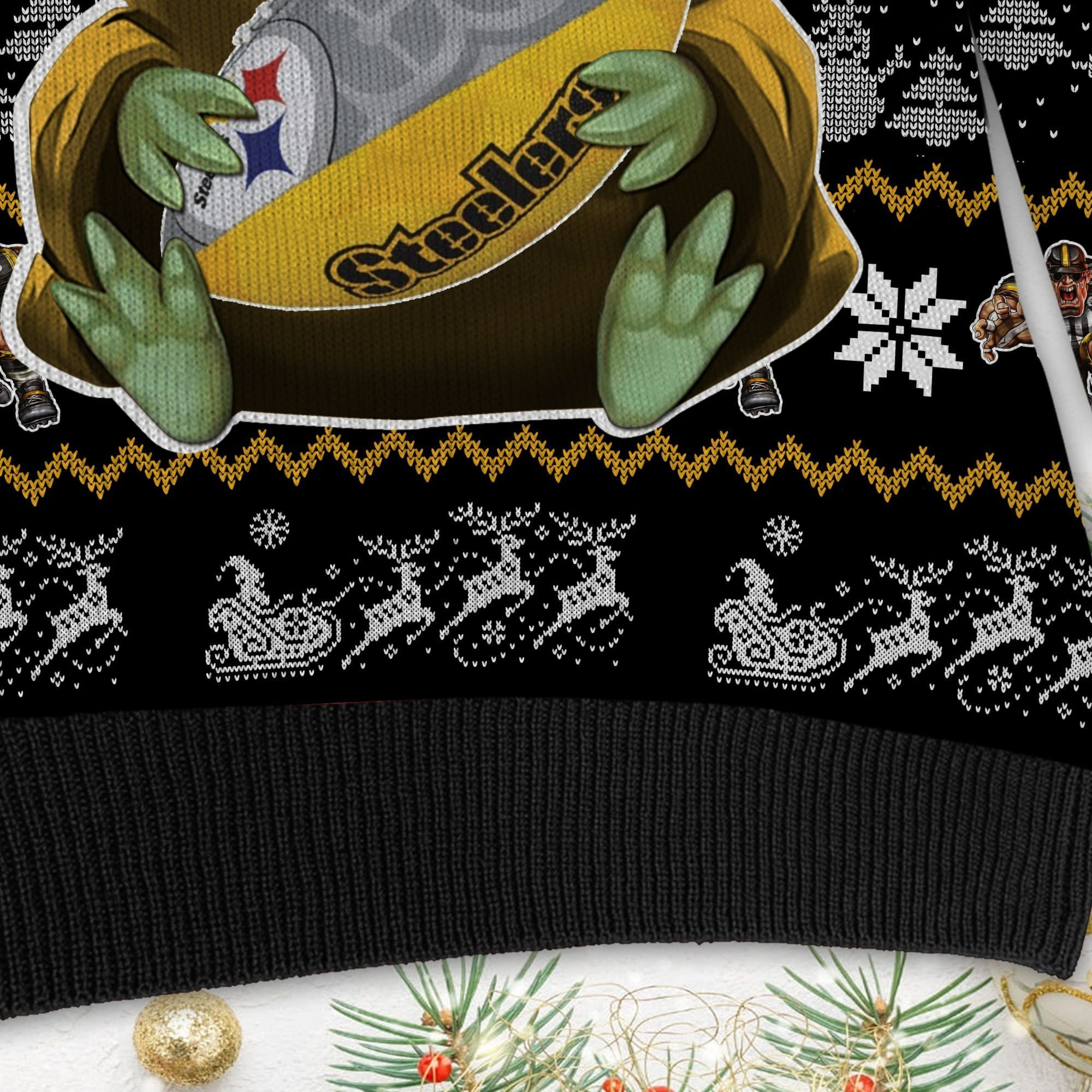 Pittsburgh Steelers Baby Yoda Ugly Christmas Sweater Adult 3D Funny Matching for family - Image 5