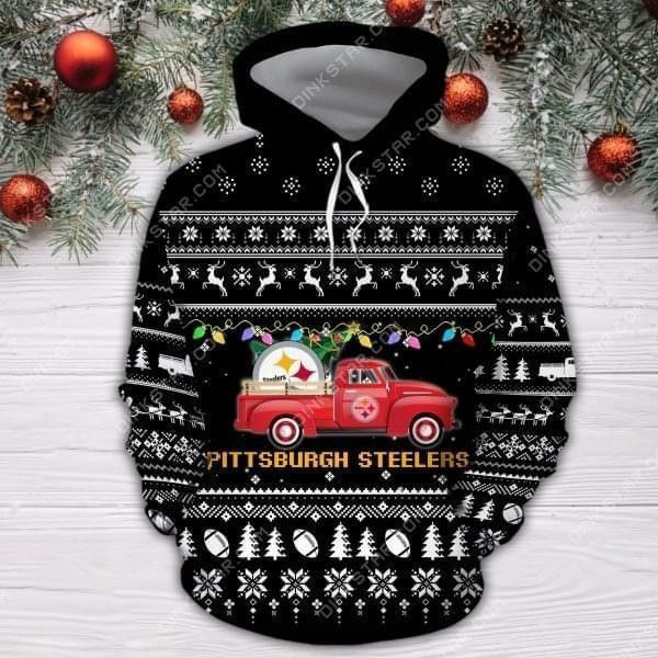 Pittsburgh Steelers Christmas Truck Ugly Christmas 3D All Over Print Hoodie, Zip Hoodie