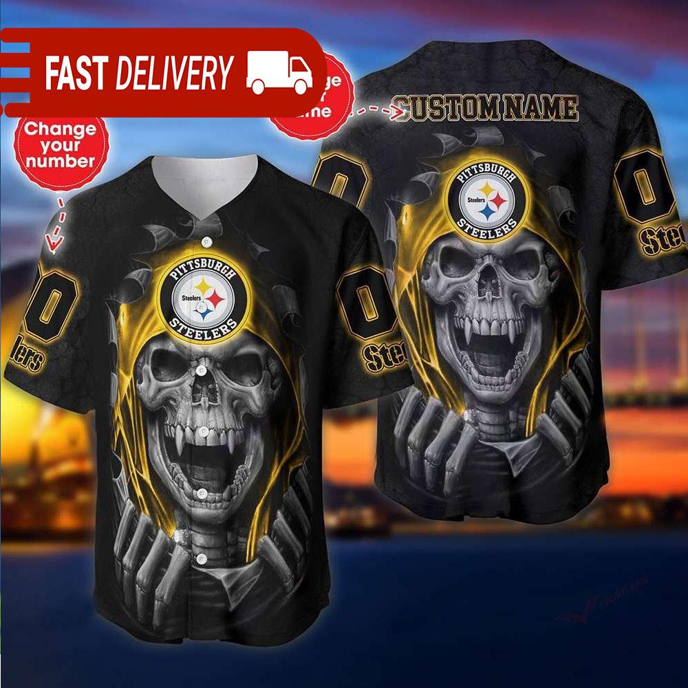 Pittsburgh Steelers Custom NLF Jersey Skull Personalized Baseball Jersey