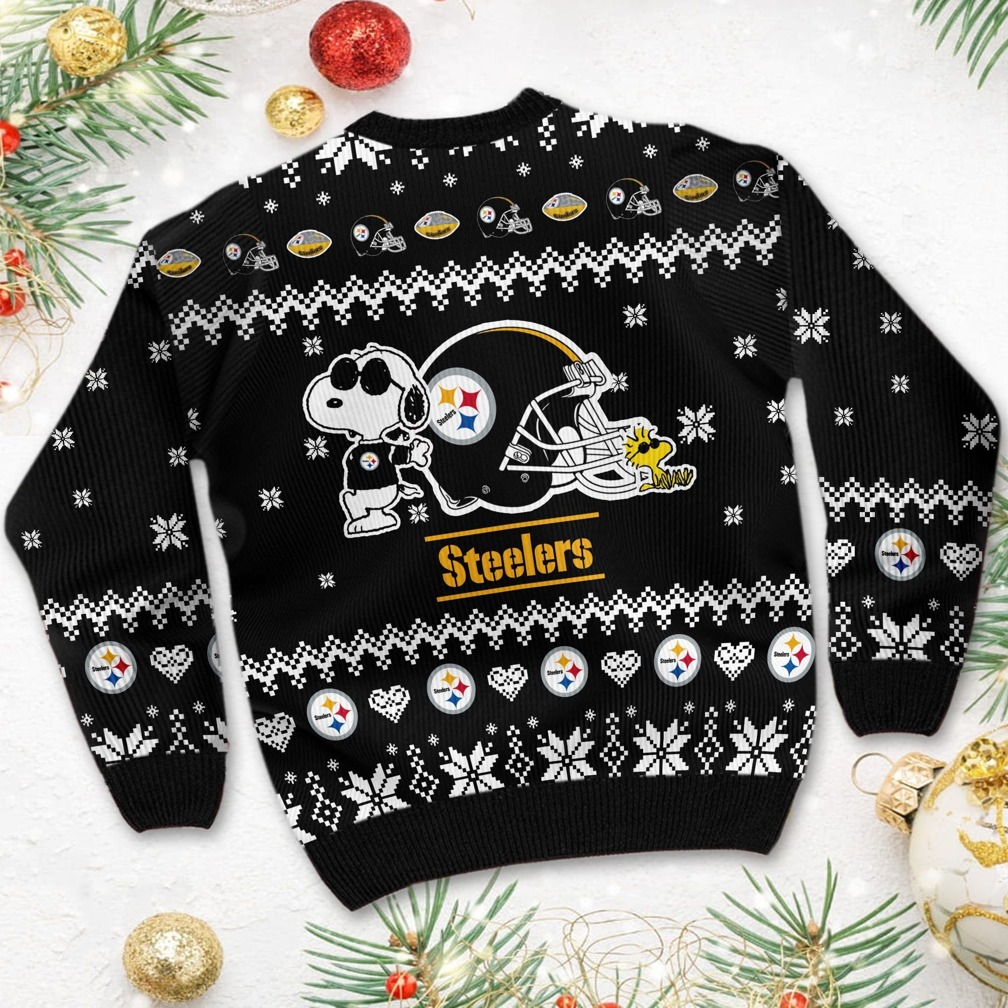 Pittsburgh Steelers Cute The Snoopy Show Football Helmet 3D Ugly Christmas Sweater Adult 3D Funny Matching for family - Image 4