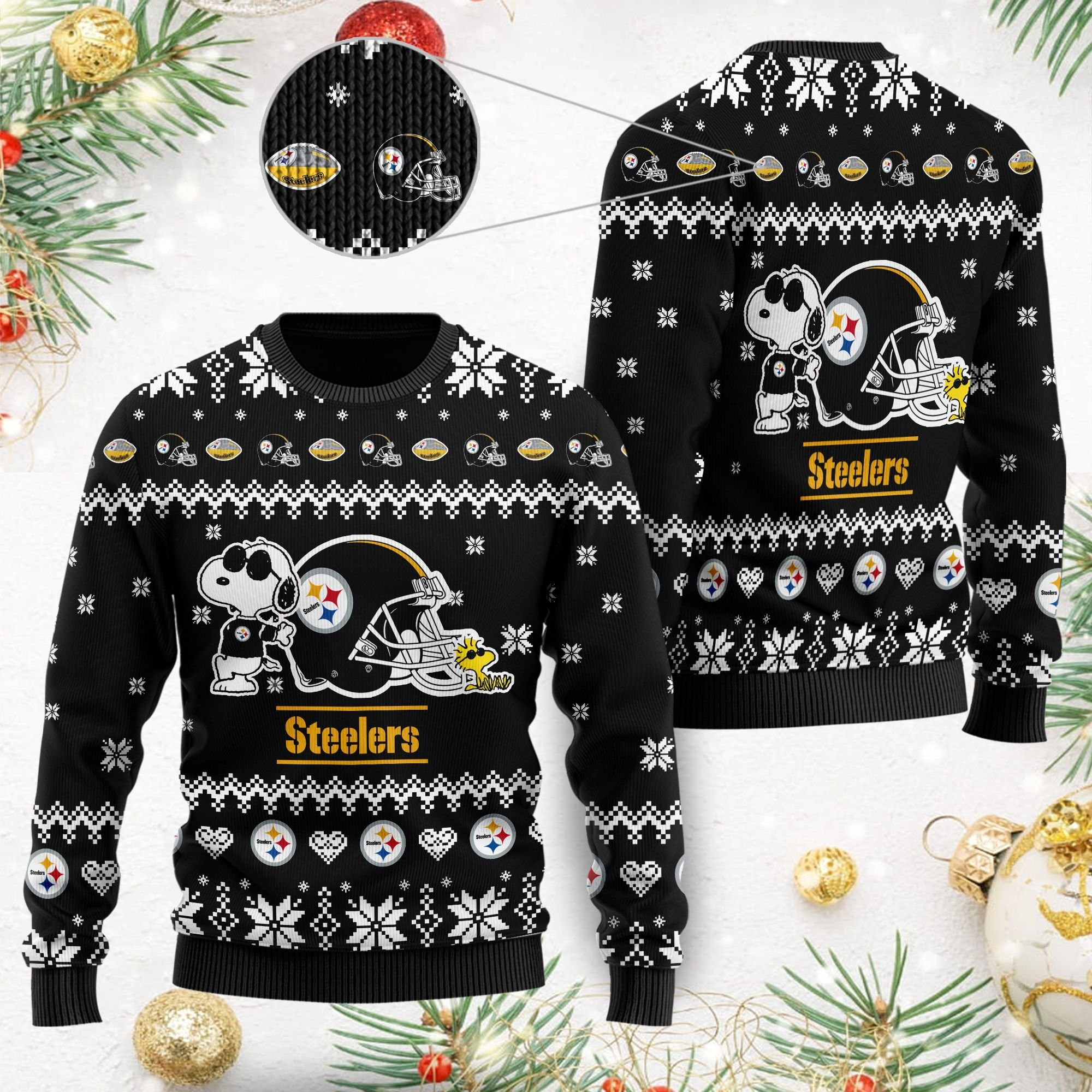 Pittsburgh Steelers Cute The Snoopy Show Football Helmet 3D Ugly Christmas Sweater Adult 3D Funny Matching for family