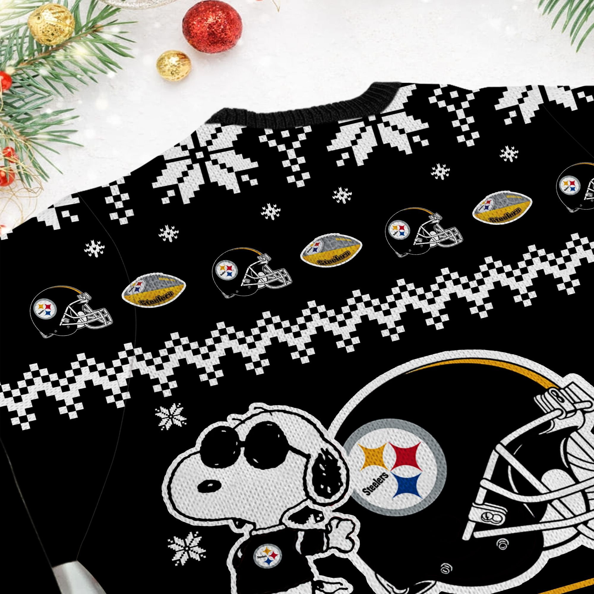 Pittsburgh Steelers Cute The Snoopy Show Football Helmet 3D Ugly Christmas Sweater Adult 3D Funny Matching for family - Image 6