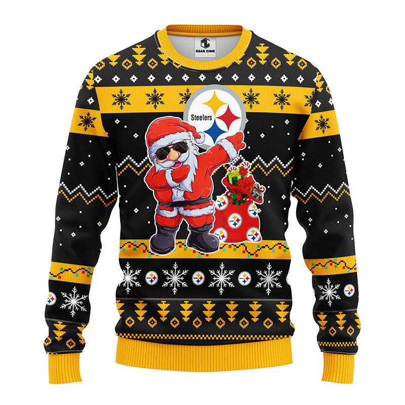 Pittsburgh Steelers Dabbing Santa Claus Ugly Christmas Sweater Adult 3D Funny Matching for family