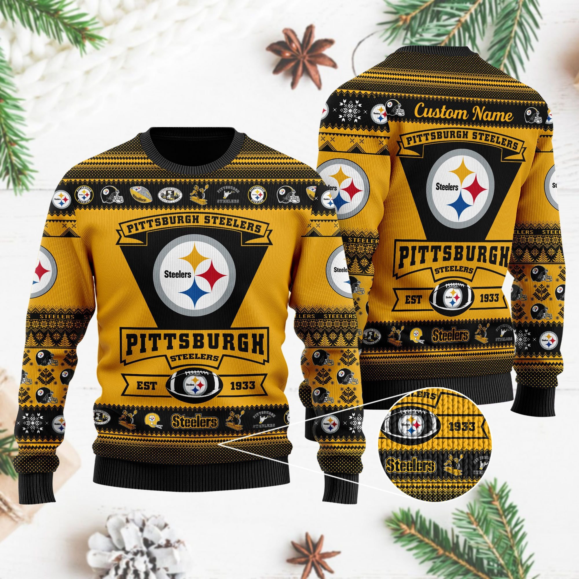 Pittsburgh Steelers Football Team Logo Personalized Ugly Christmas Sweater Adult 3D Funny Matching for family