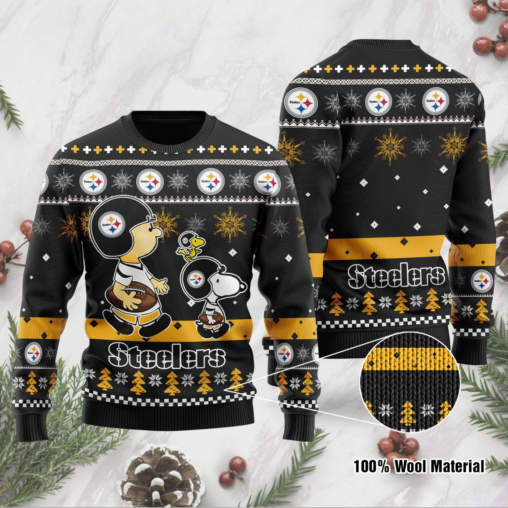 Pittsburgh Steelers Funny Charlie Brown Peanuts Snoopy Ugly Christmas Sweater Adult 3D Funny Matching for family