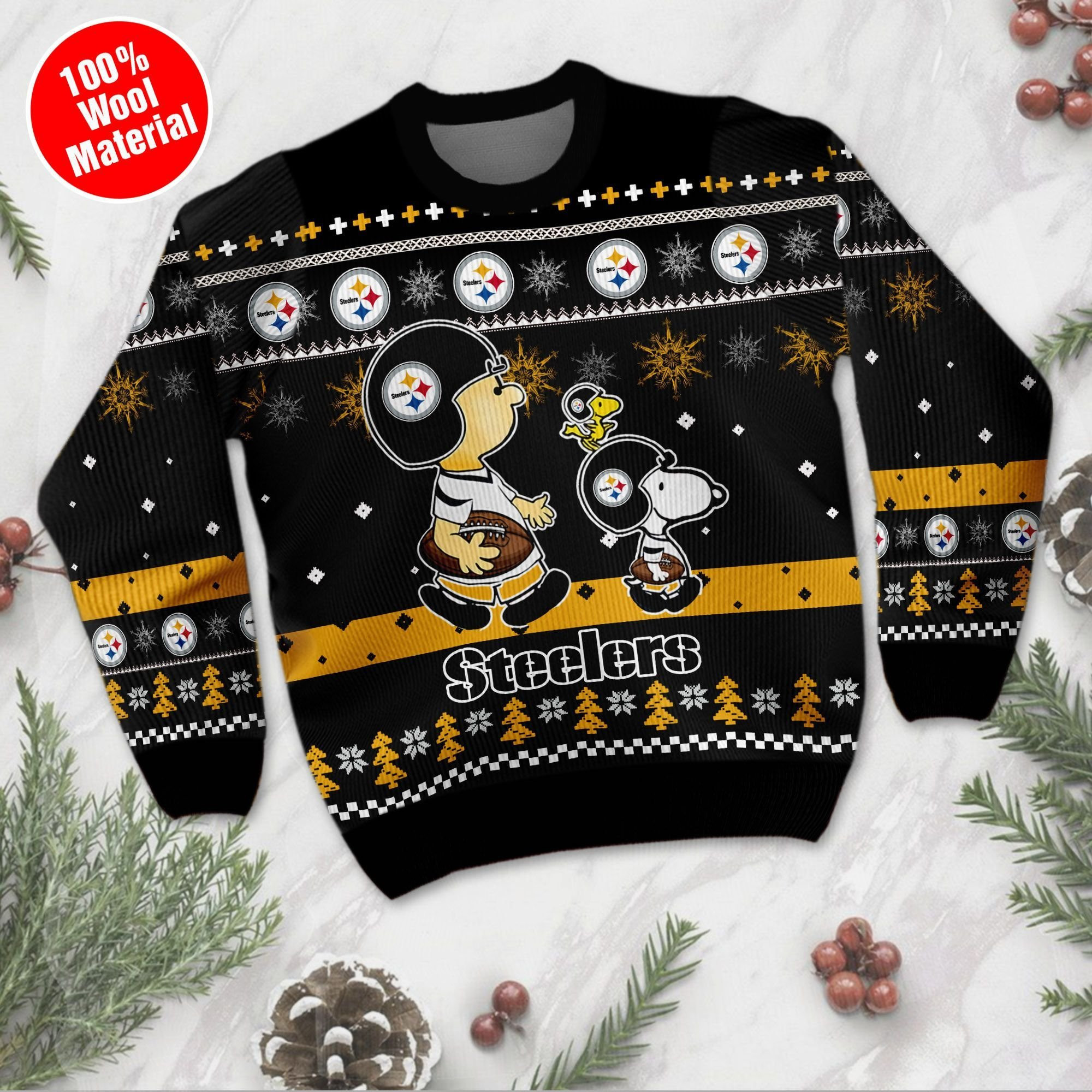 Pittsburgh Steelers Funny Charlie Brown Peanuts Snoopy Ugly Christmas Sweater Adult 3D Funny Matching for family - Image 2