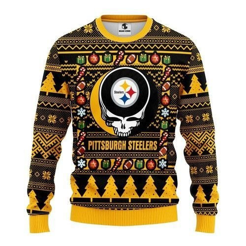 Pittsburgh Steelers Grateful Dead Ugly Christmas Sweater Adult 3D Funny Matching for family