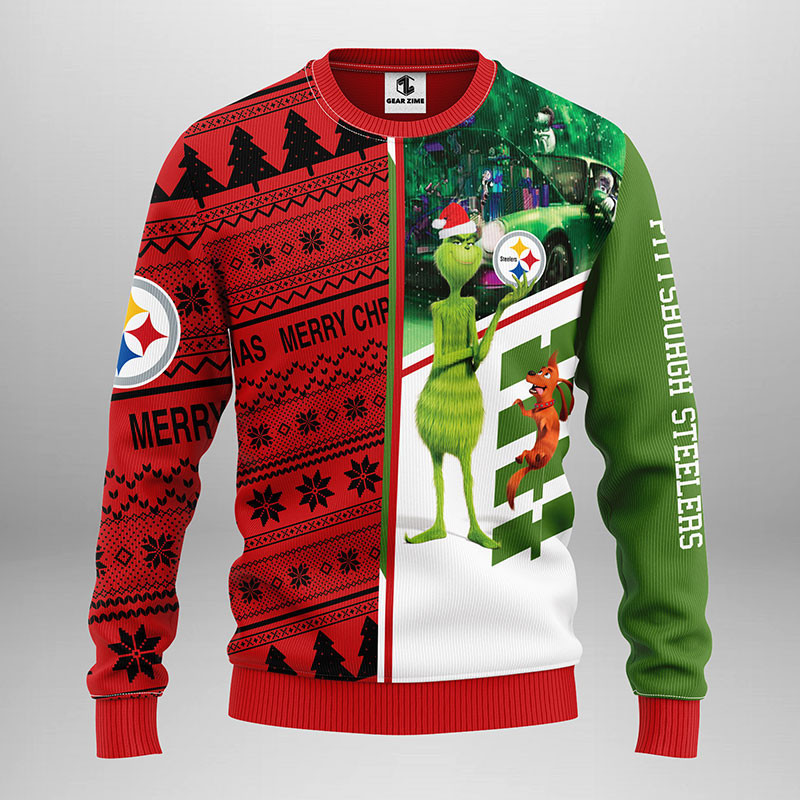 Pittsburgh Steelers Grinch & Scooby-Doo Ugly Christmas Sweater Adult 3D Funny Matching for family