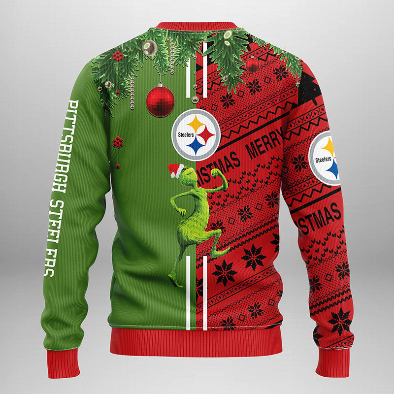 Pittsburgh Steelers Grinch & Scooby-Doo Ugly Christmas Sweater Adult 3D Funny Matching for family - Image 2