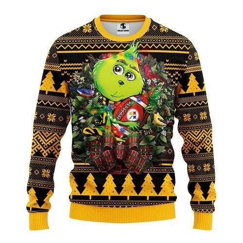 Pittsburgh Steelers Grinch Hug Ugly Christmas Sweater Adult 3D Funny Matching for family