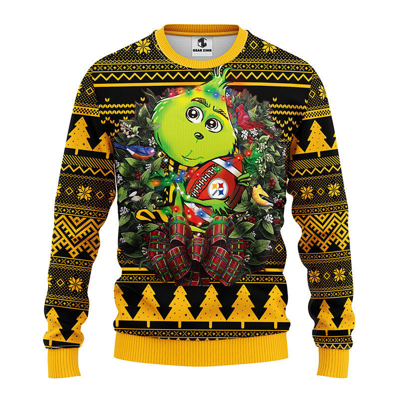Pittsburgh Steelers Grinch Hug Ugly Christmas Sweater Adult 3D Funny Matching for family