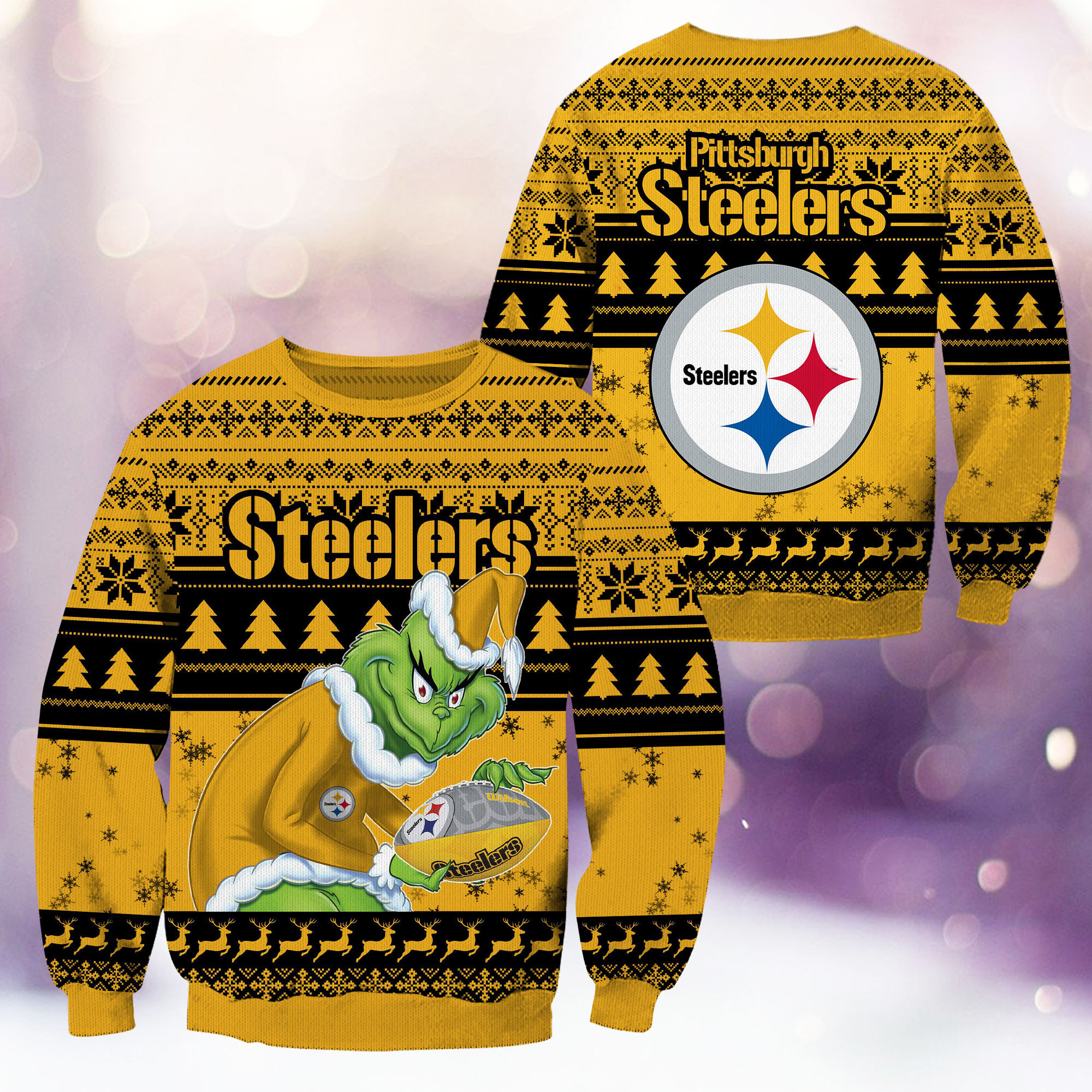 Pittsburgh Steelers Grinch Ugly Christmas Sweater Adult 3D Funny Matching for family