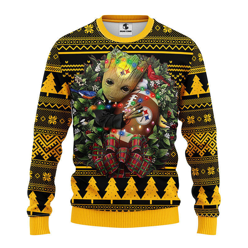 Pittsburgh Steelers Groot Hug Ugly Christmas Sweater Adult 3D Funny Matching for family