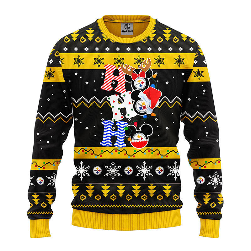 Pittsburgh Steelers HoHoHo Mickey Ugly Christmas Sweater Adult 3D Funny Matching for family