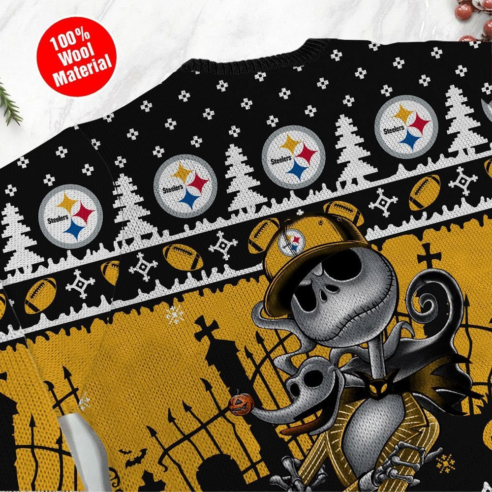Pittsburgh Steelers Jack Skellington Halloween Holiday Party Ugly Christmas Sweater Adult 3D Funny Matching for family - Image 4
