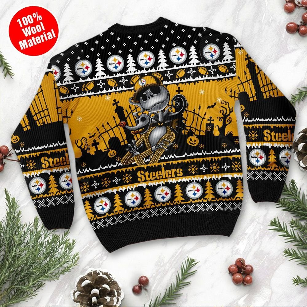 Pittsburgh Steelers Jack Skellington Halloween Holiday Party Ugly Christmas Sweater Adult 3D Funny Matching for family - Image 2
