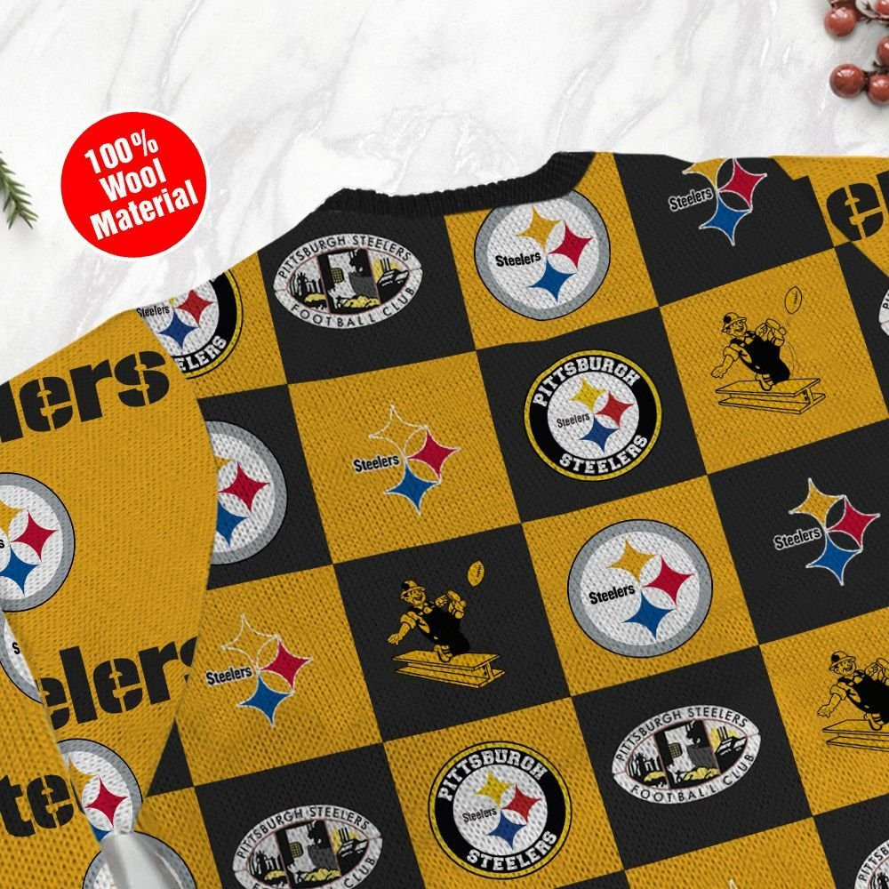Pittsburgh Steelers Logo Checkered Flannel Ugly Christmas Sweater Adult 3D Funny Matching for family - Image 5
