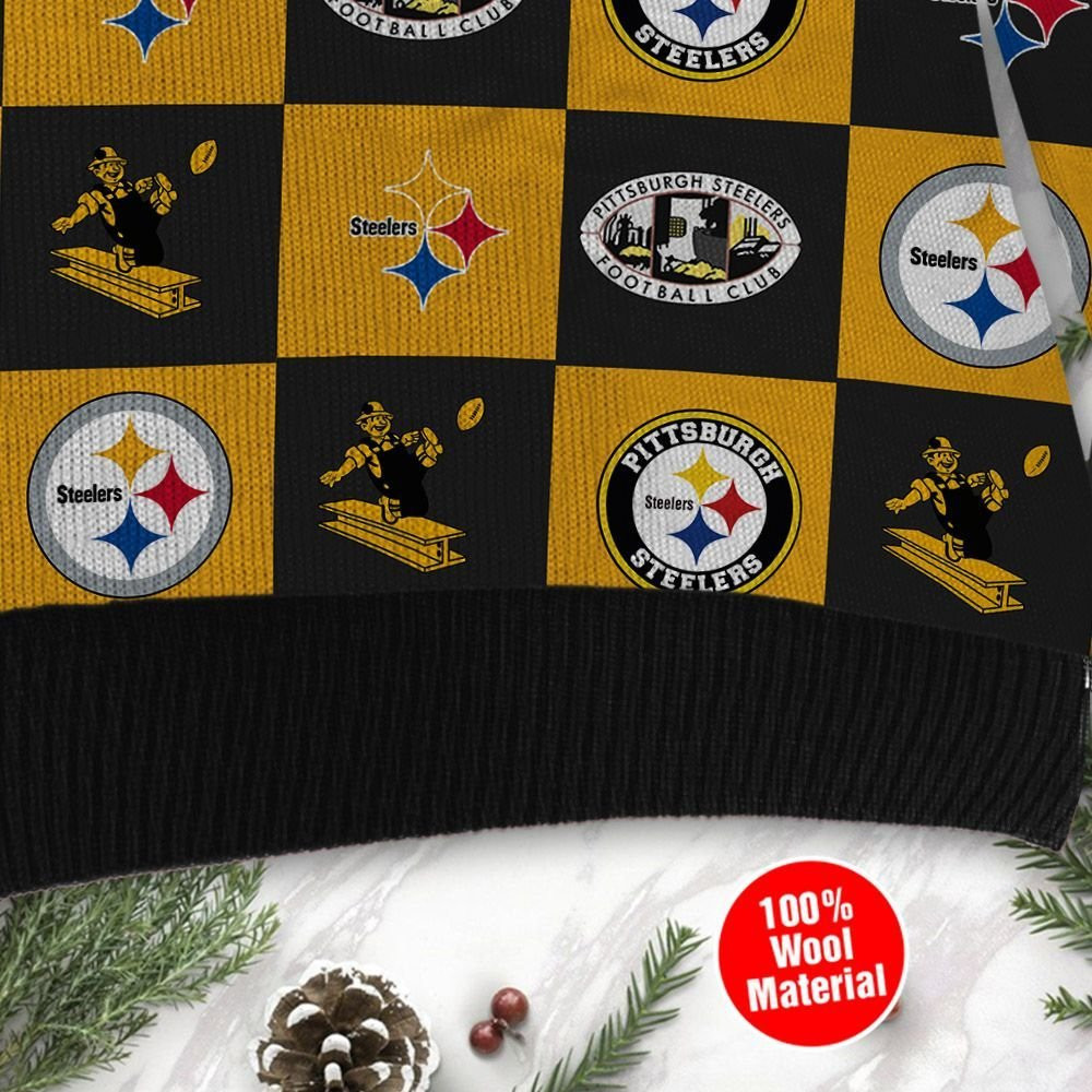 Pittsburgh Steelers Logo Checkered Flannel Ugly Christmas Sweater Adult 3D Funny Matching for family - Image 4