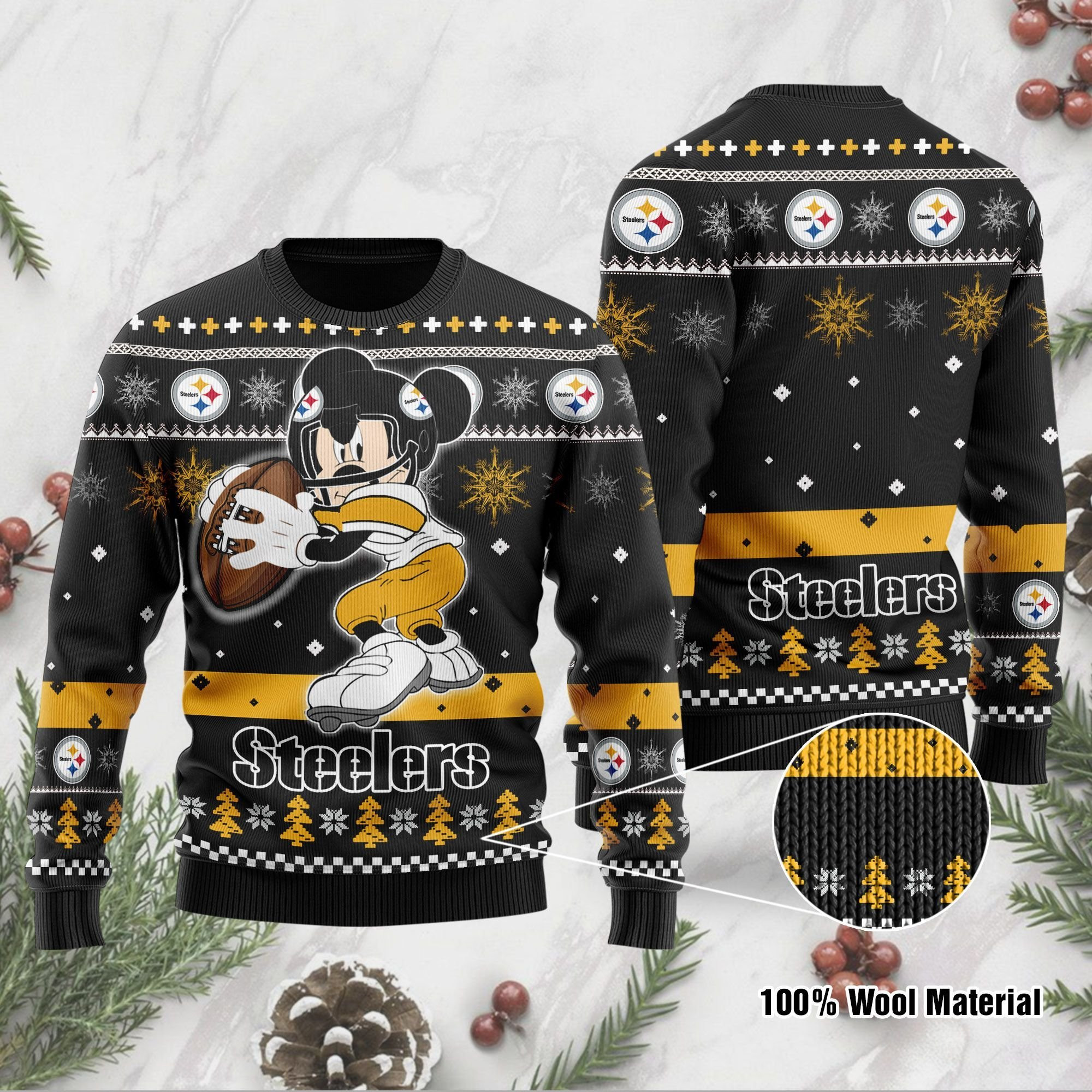 Pittsburgh Steelers Mickey Mouse Funny Ugly Christmas Sweater Adult 3D Funny Matching for family