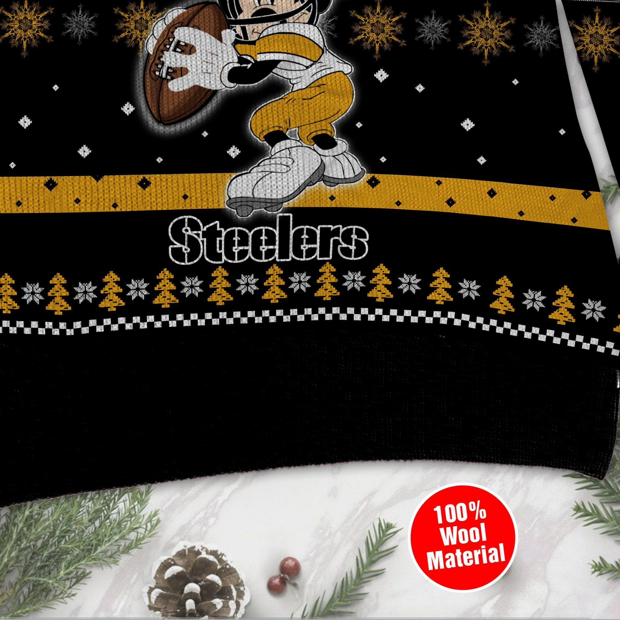 Pittsburgh Steelers Mickey Mouse Funny Ugly Christmas Sweater Adult 3D Funny Matching for family - Image 4