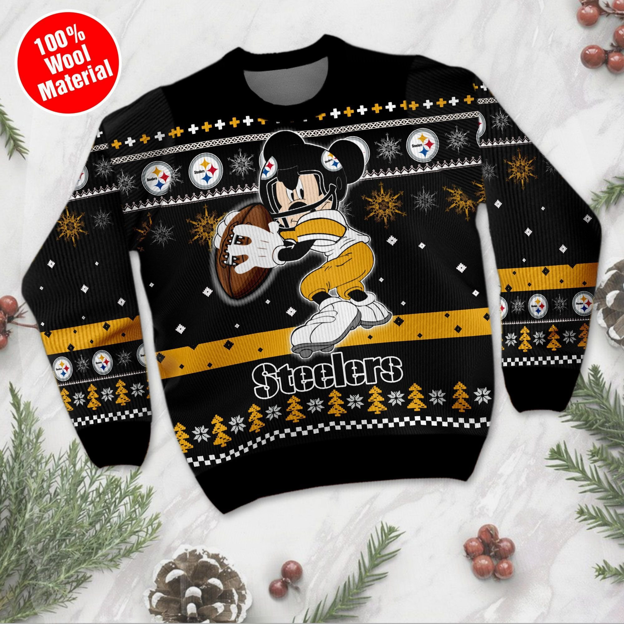 Pittsburgh Steelers Mickey Mouse Funny Ugly Christmas Sweater Adult 3D Funny Matching for family - Image 2