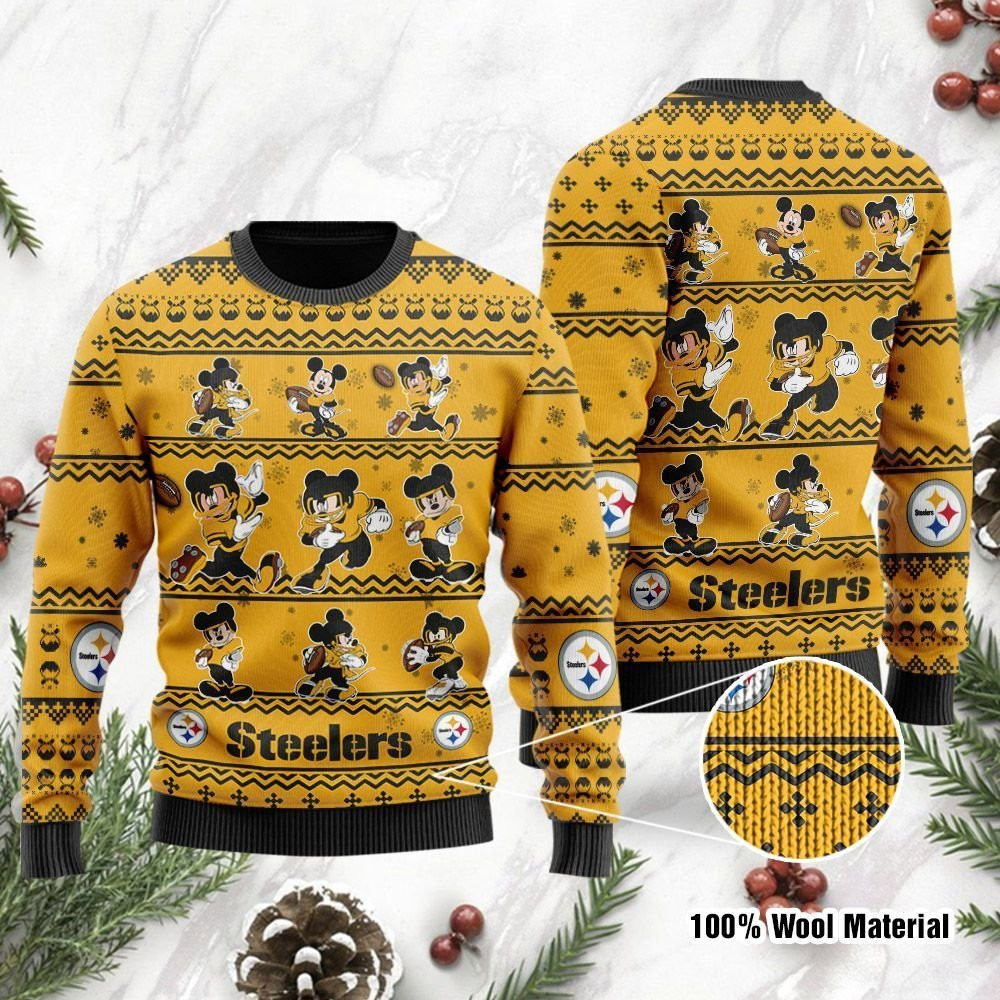 Pittsburgh Steelers Mickey Mouse Ugly Christmas Sweater Adult 3D Funny Matching for family