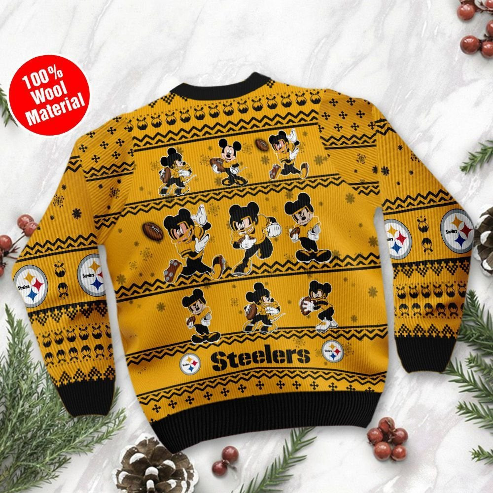 Pittsburgh Steelers Mickey Mouse Ugly Christmas Sweater Adult 3D Funny Matching for family - Image 3