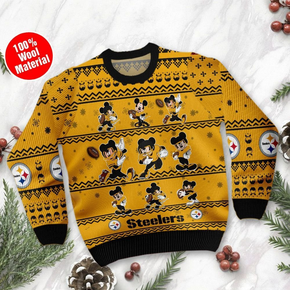 Pittsburgh Steelers Mickey Mouse Ugly Christmas Sweater Adult 3D Funny Matching for family - Image 2
