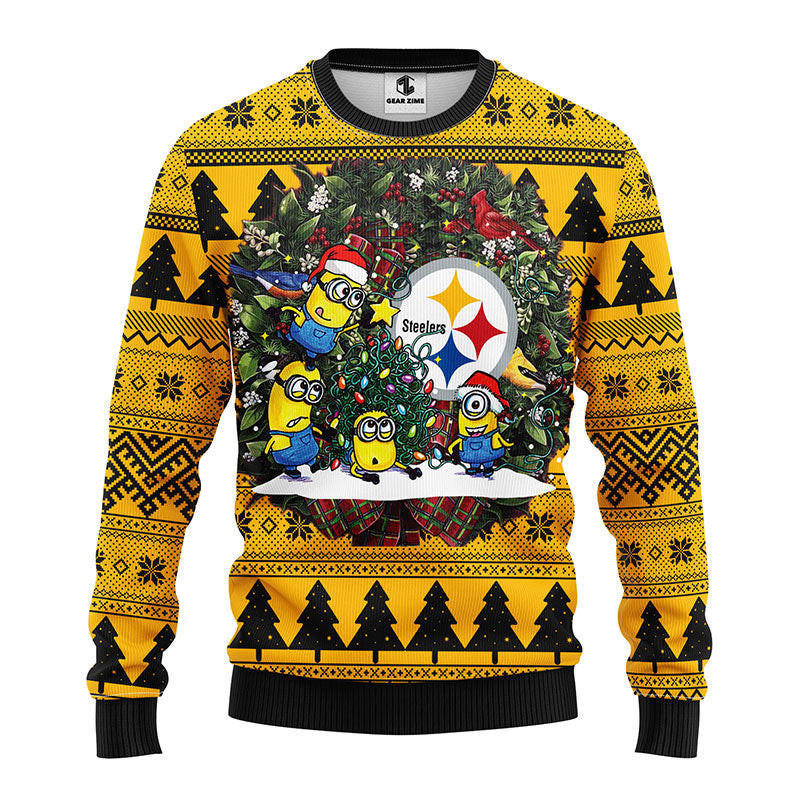 Pittsburgh Steelers Minion Ugly Christmas Sweater Adult 3D Funny Matching for family