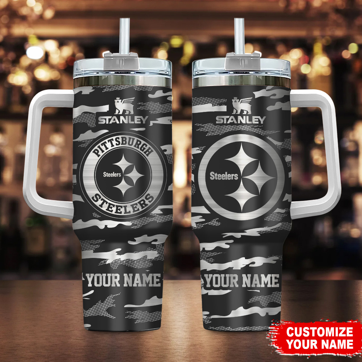Pittsburgh Steelers NFL Camo Pattern Custom Stanley Cup 40 oz 30 oz Tumbler With HandleTVC230199