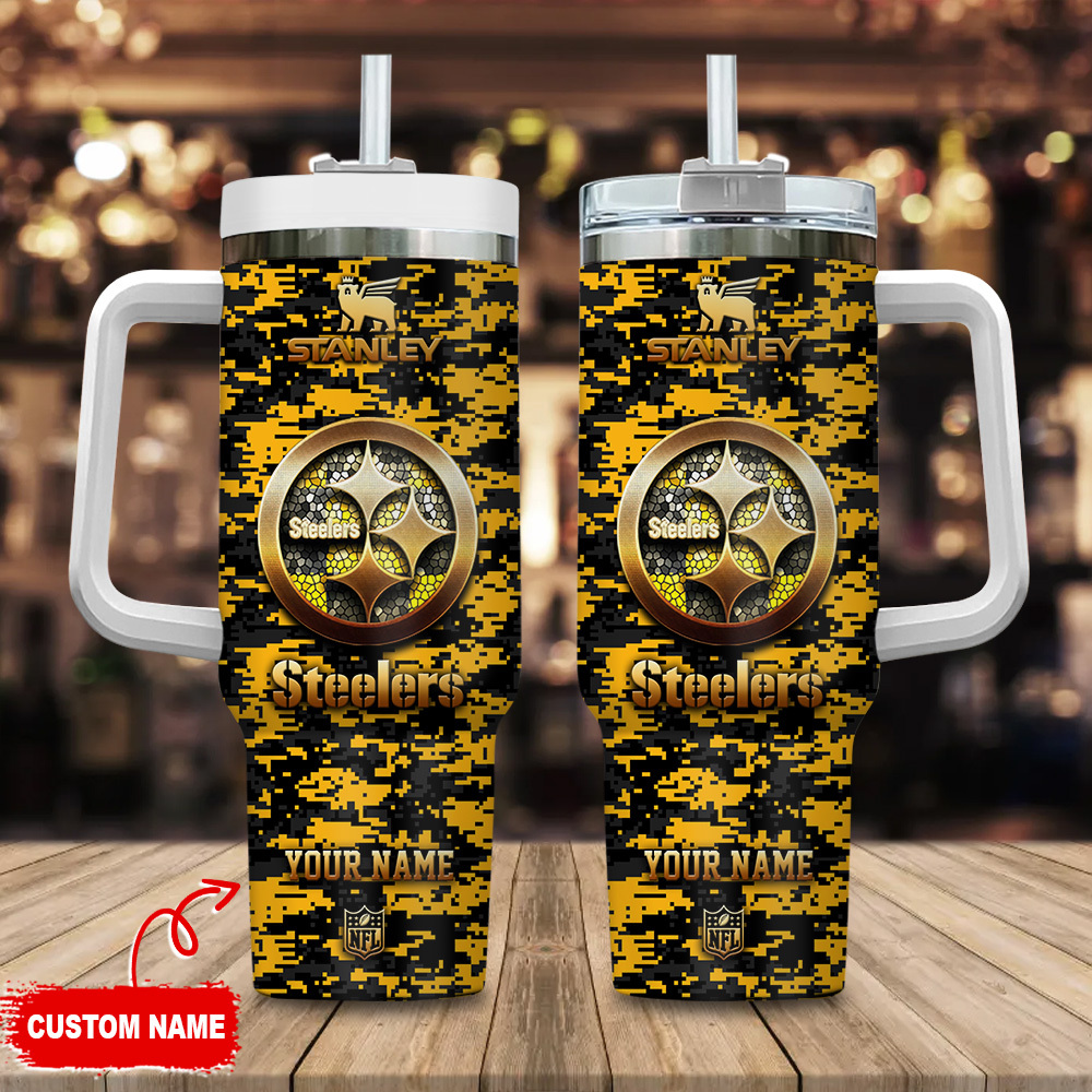 Pittsburgh Steelers NFL Camouflage Golden Logo Custom Stanley Cup 40 oz 30 oz Tumbler With HandleTVC2301111