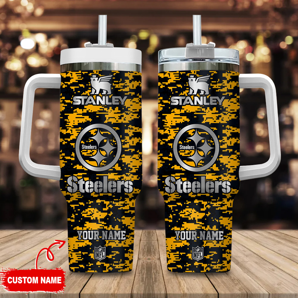 Pittsburgh Steelers NFL Camouflage Silver Logo Custom Stanley Cup 40 oz 30 oz Tumbler With HandleTVC2301111