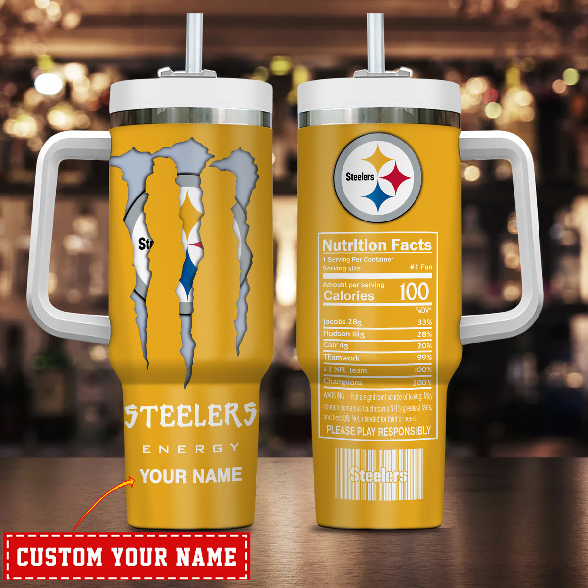 Pittsburgh Steelers NFL Energy Nutrition Facts Custom Stanley Cup 40 oz 30 oz Tumbler With HandleTVC230173