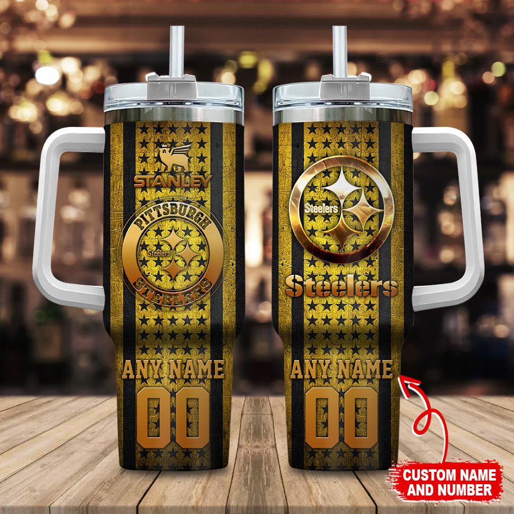 Pittsburgh Steelers NFL Golden Logos US Flag Custom Stanley Cup 40 oz 30 oz Tumbler With HandleTVC230181