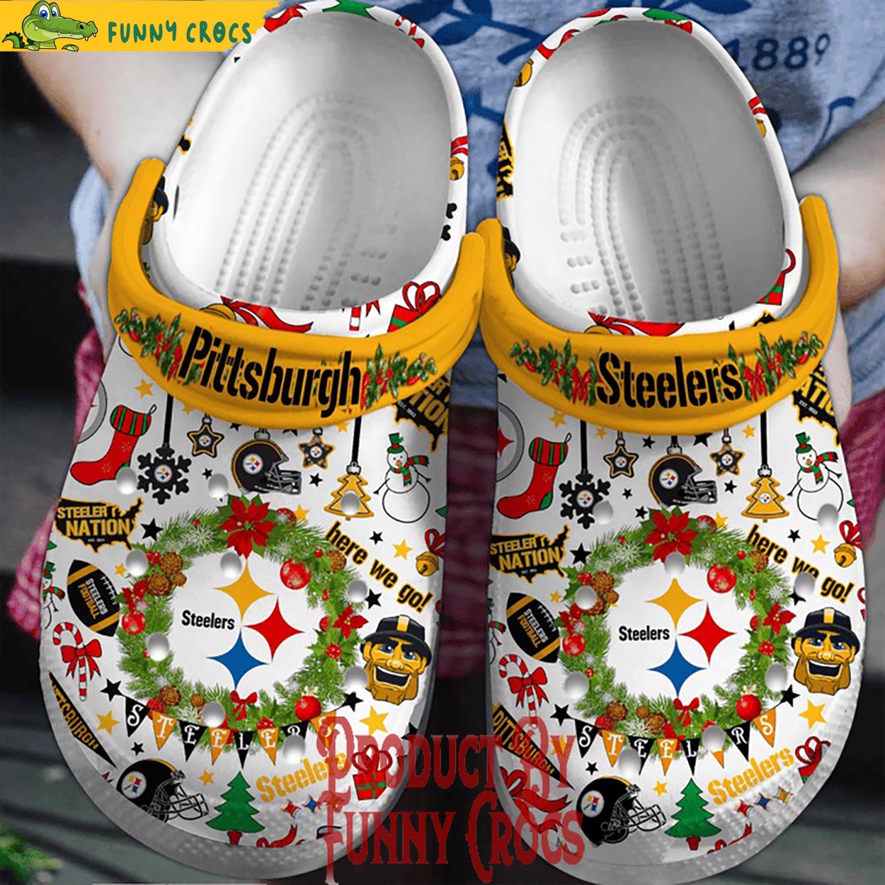 Pittsburgh Steelers NFL Sport Christmas Crocs Crocband Clogs Shoes Comfortable For Men Women and Kids