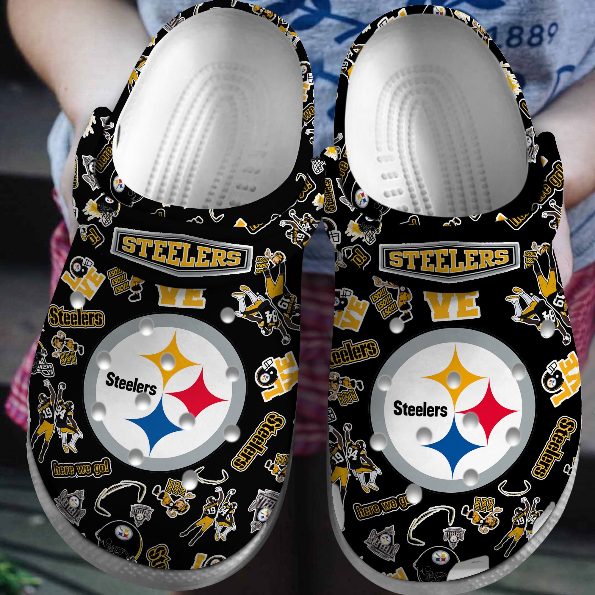 Pittsburgh Steelers NFL Sport Crocs Crocband Clogs Shoes Comfortable For Men Women and Kids