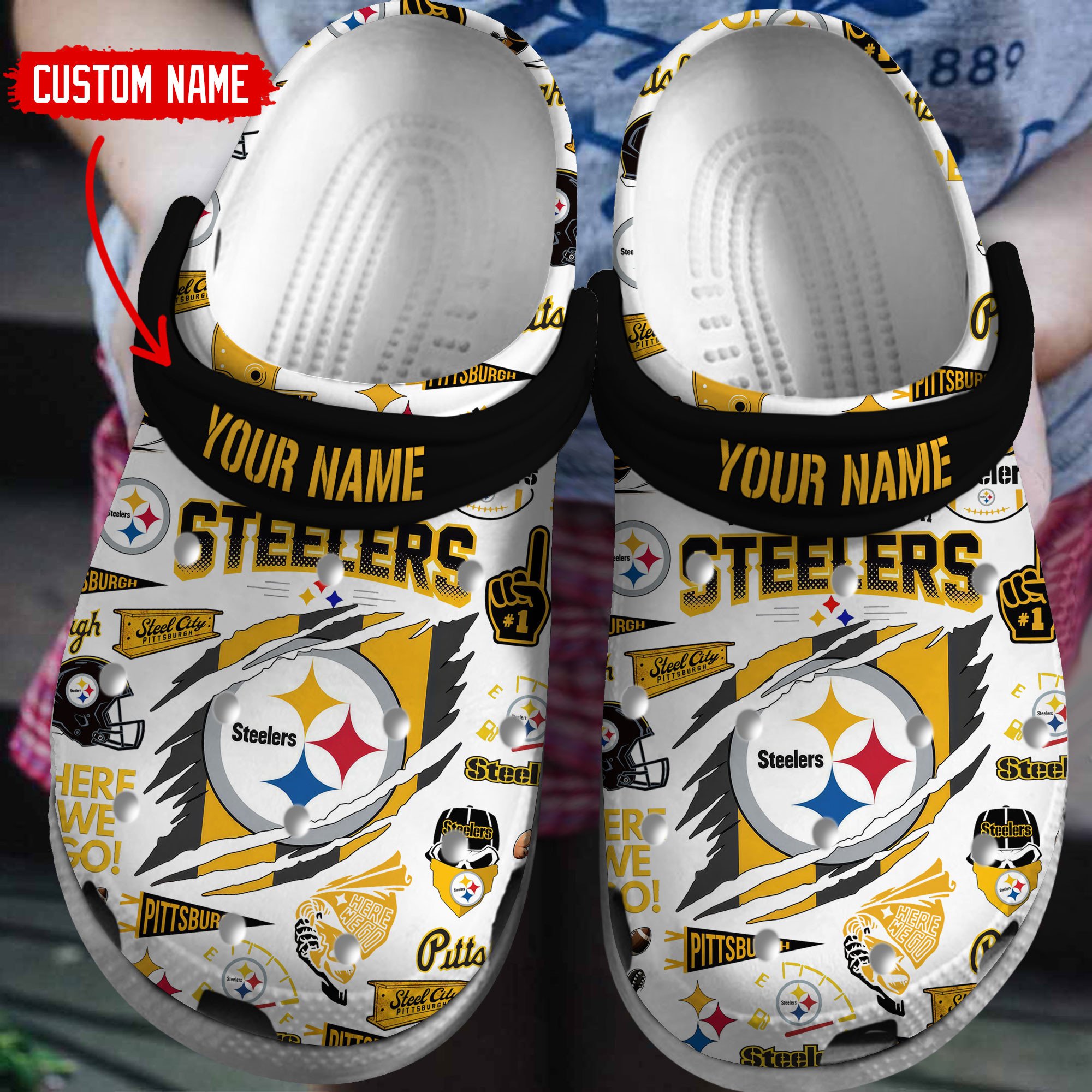 Pittsburgh Steelers NFL Sport Crocs Crocband Clogs Shoes Comfortable For Men Women and Kids