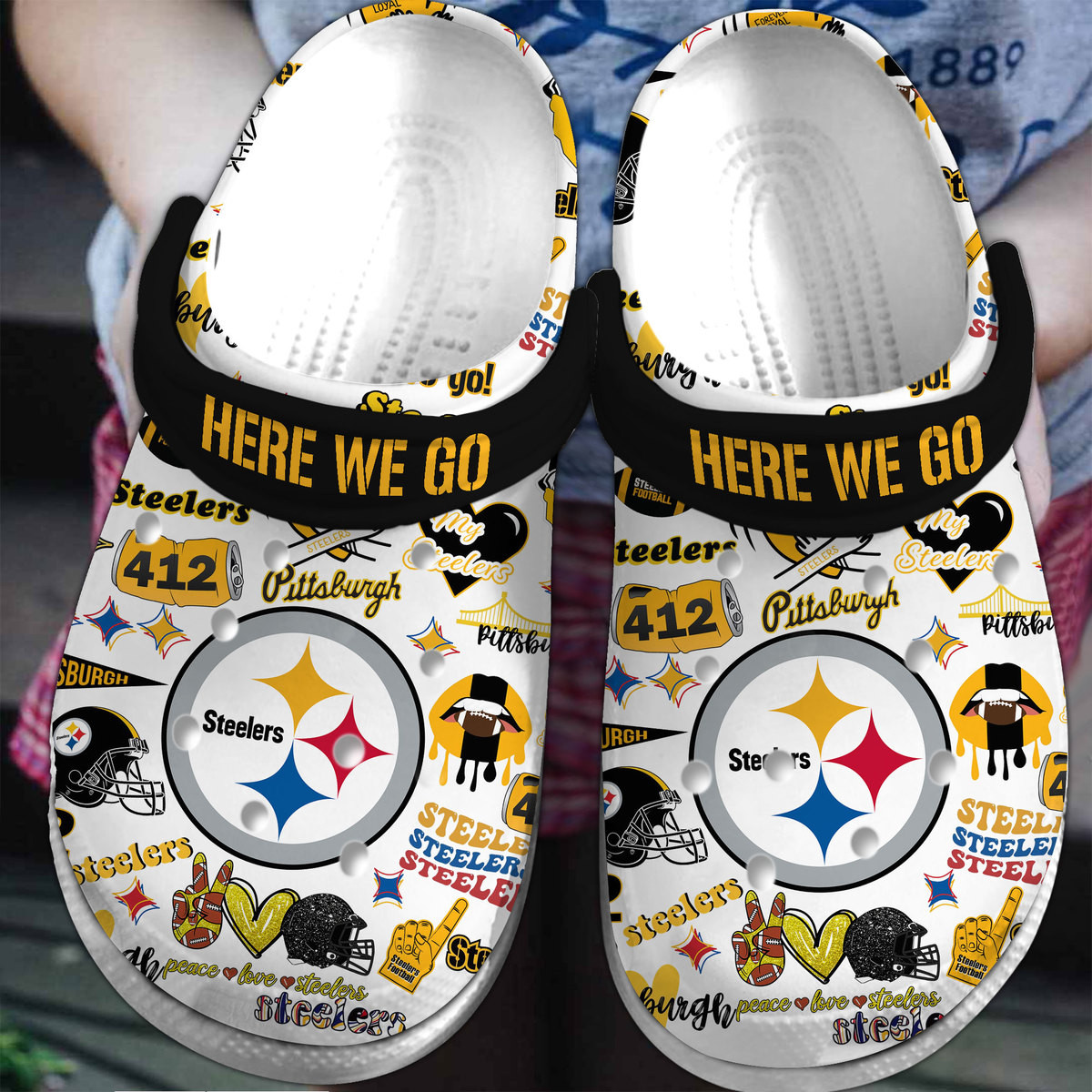 Pittsburgh Steelers NFL Sport Crocs Crocband Clogs Shoes Comfortable For Men Women and Kids