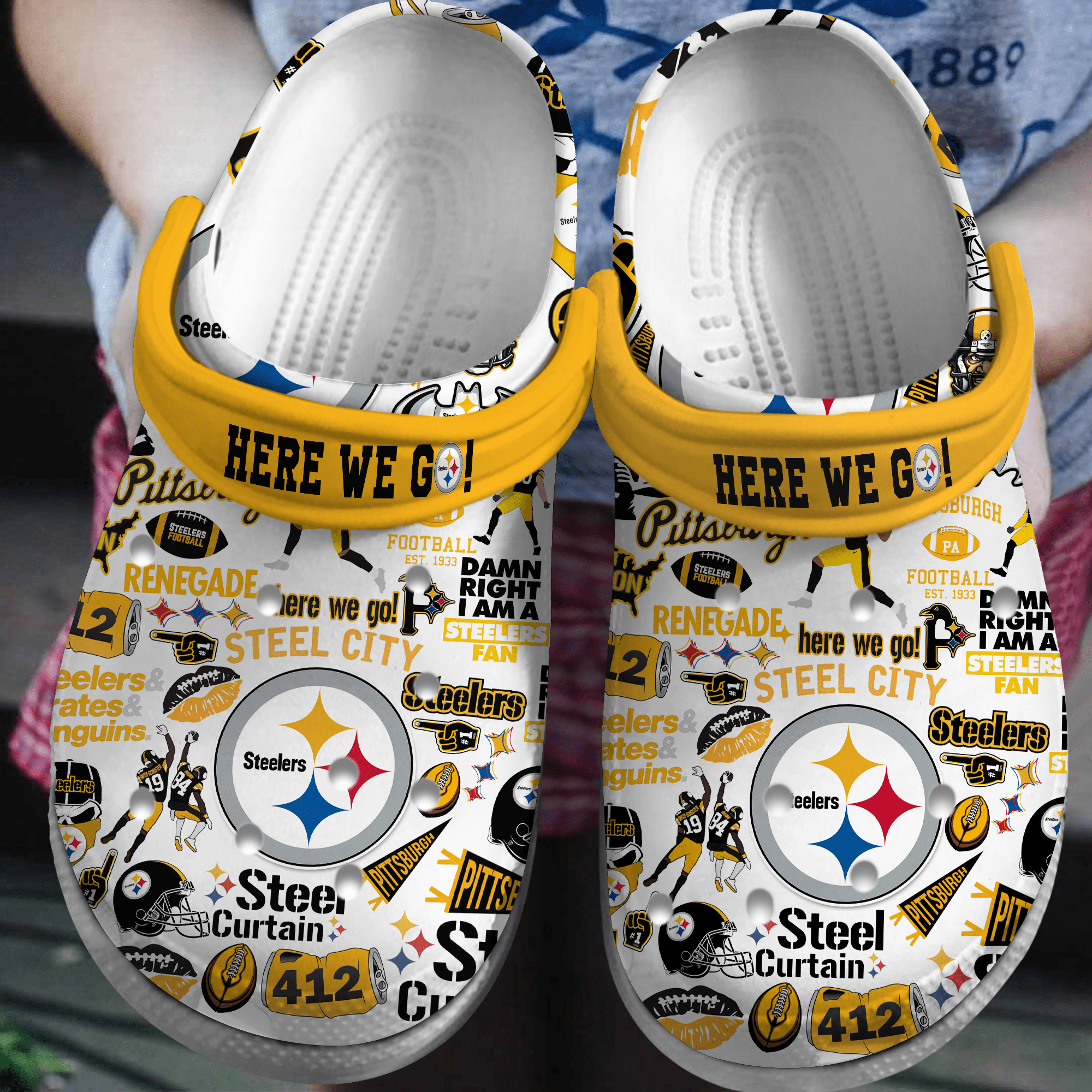 Pittsburgh Steelers NFL Sport Crocs Crocband Clogs Shoes Comfortable For Men Women and Kids