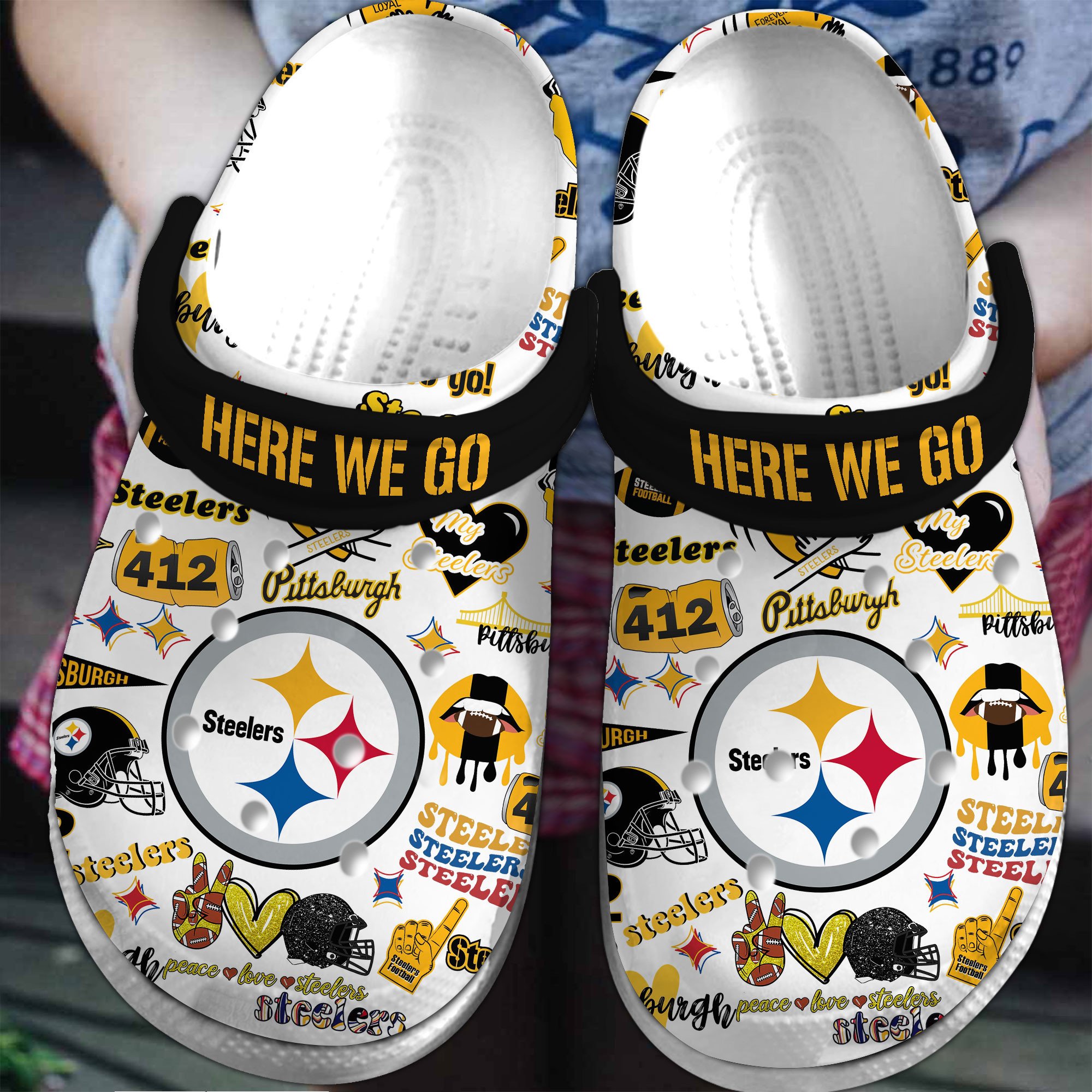 Pittsburgh Steelers NFL Sport Crocs Crocband Clogs Shoes Comfortable For Men Women and Kids