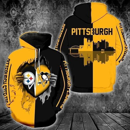 Pittsburgh Steelers Penguins Heartbeat Love Rippied 3D All Over Print Hoodie, Zip Hoodie