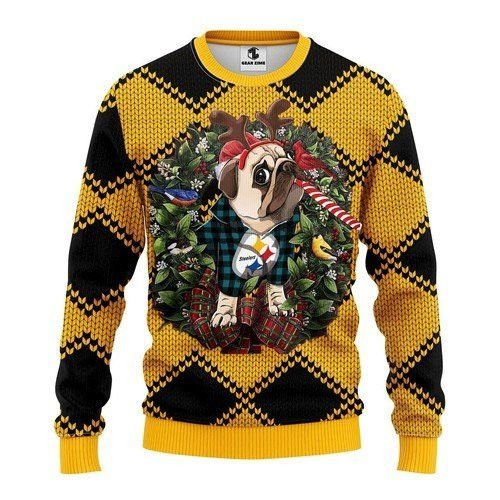 Pittsburgh Steelers Pug Dog For Unisex Ugly Christmas Sweater Adult 3D Funny Matching for family