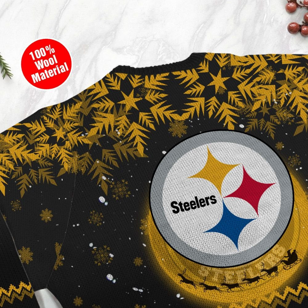 Pittsburgh Steelers Santa Claus In The Moon Ugly Christmas Sweater Adult 3D Funny Matching for family - Image 5