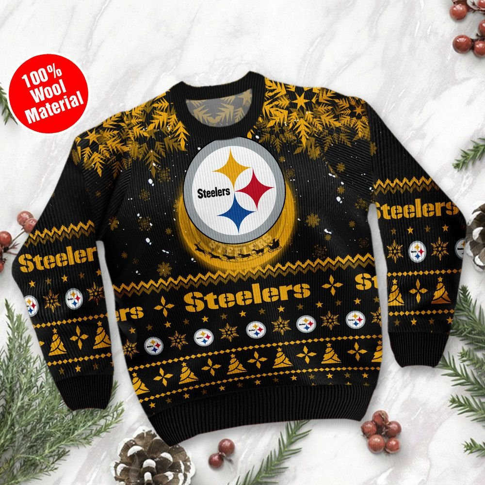 Pittsburgh Steelers Santa Claus In The Moon Ugly Christmas Sweater Adult 3D Funny Matching for family - Image 2