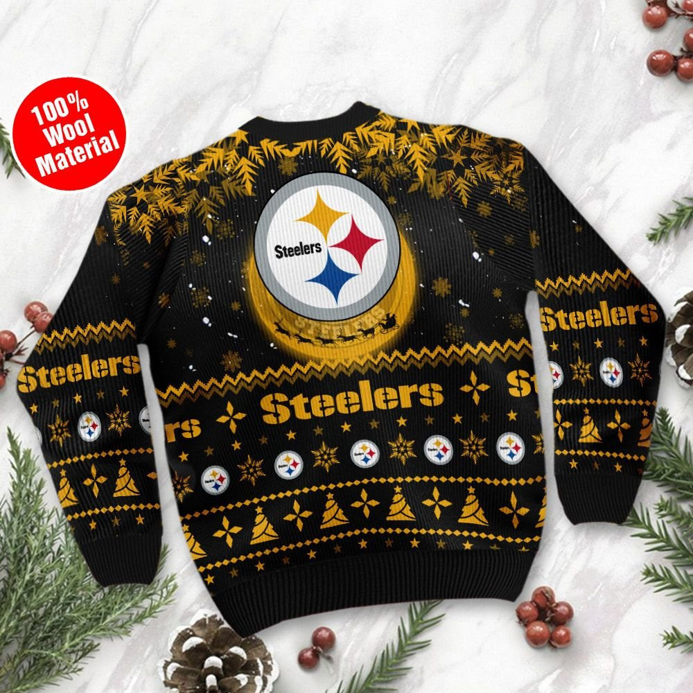 Pittsburgh Steelers Santa Claus In The Moon Ugly Christmas Sweater Adult 3D Funny Matching for family - Image 3