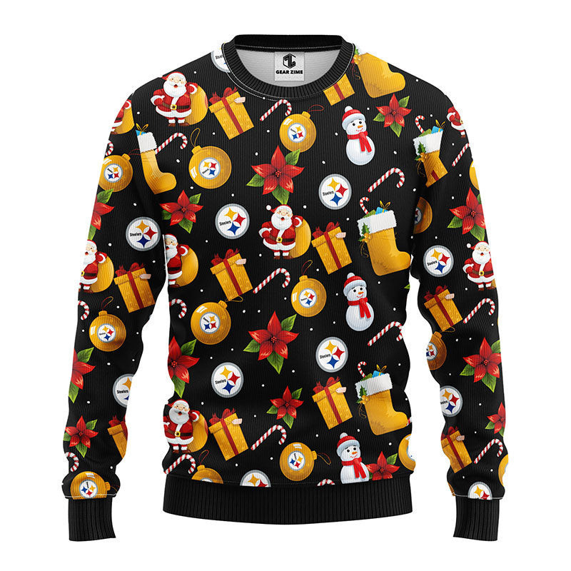 Pittsburgh Steelers Santa Claus Snowman Ugly Christmas Sweater Adult 3D Funny Matching for family