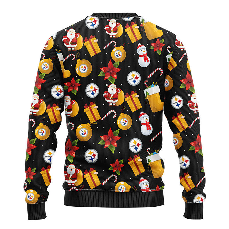 Pittsburgh Steelers Santa Claus Snowman Ugly Christmas Sweater Adult 3D Funny Matching for family - Image 2