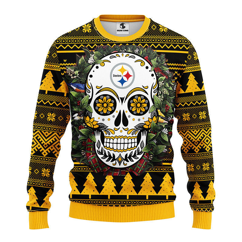 Pittsburgh Steelers Skull Flower Ugly Ugly Christmas Sweater Adult 3D Funny Matching for family